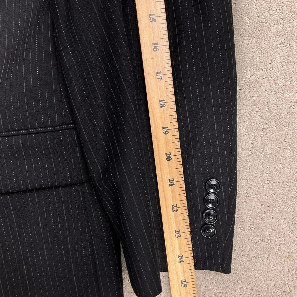 Jones New York Suit Mens 44R 40W Black Pinstripe 3-Button Formal Classic Wool